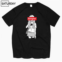 Load image into Gallery viewer, Men's Senpai Anime Girl Nerdy Cotton Black Print T-shirt Women Manga Streetwear Tee Cotton Tshirt Unisex Harajuku Clothes